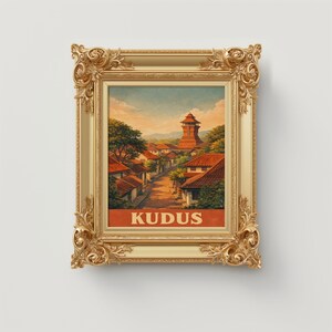 Kudus Poster City Indonesië – Retro reisposter Java Tempel, Vintage Muurdecoratie Oude Stad A4 A3 A2 A1 A0
