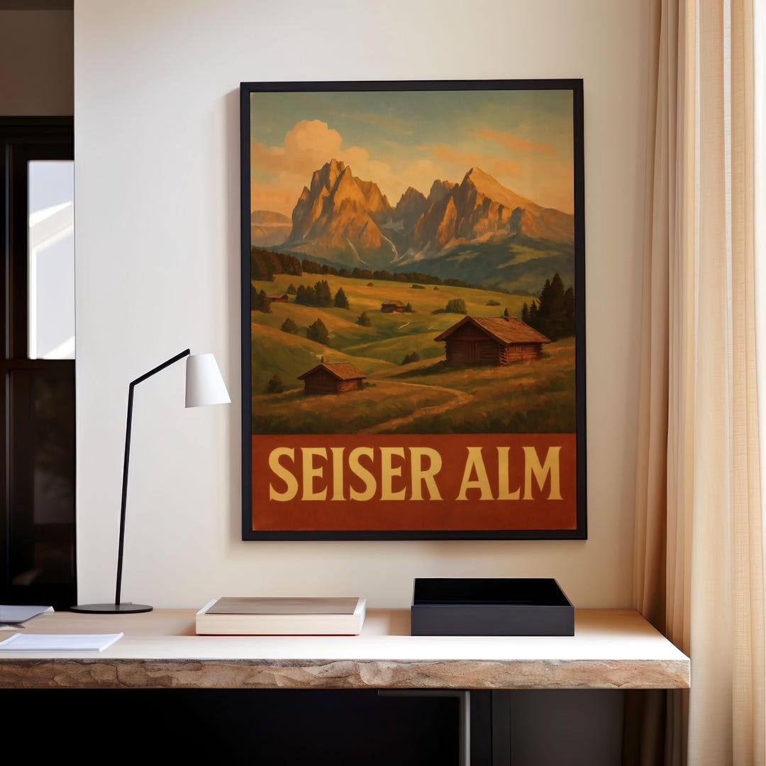 Seiser Alm Vintage Poster Dolomites – South Tyrol Alps Retro Wall Art ...