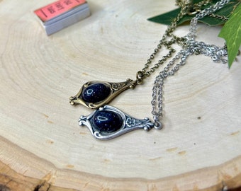Blue Sandstone Vintage Victorian Antique Brass or Stainless Steel Necklace. Gift for her. Spiritual Success Prosperity Peace New Beginnings