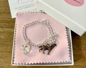 Pulsera de lobo y vampiro - Pulsera Bella de plata con corazón de cristal. Regalo para ella. Crepúsculo.