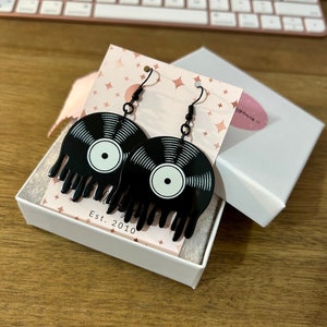 Melting Black Acrylic Vinyl Record Halloween Spooky Statement Earrings