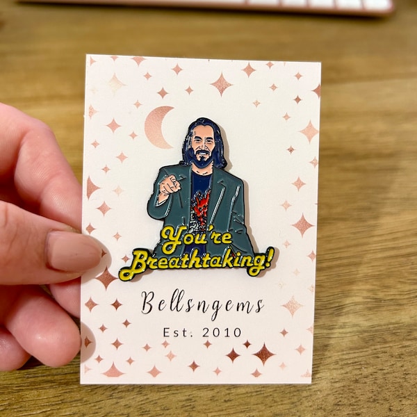 Keanu The Breathtaking One soft enamel pin. Gift