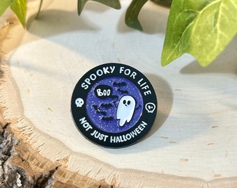 Spooky for life not just Halloween black and purple pin ghost pumpkin soft enamel pin badge brooch funny. Gift. Back to school backpack pin.