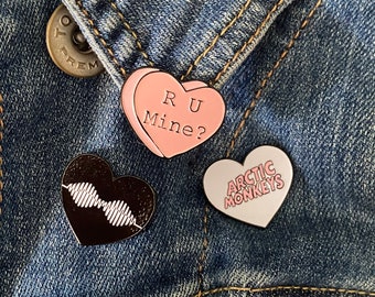 Arctic Monkeys heart enamel pins. AM soft enamel pin badge brooch funny. Are you mine. Gift.