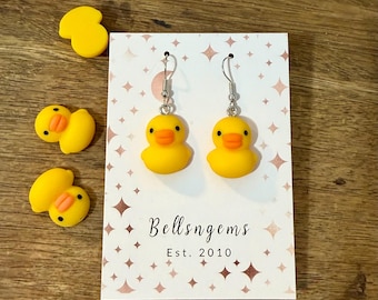 Cute Rubber Ducky Drop Dangle Earrings. Fun Jewelry Earrings.