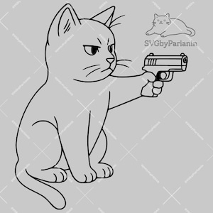 Grumpy Cat with Gun SVG \| Funny Cat Meme Clipart \| Instant Download Digital File