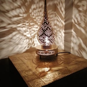 Moroccan Table Lamp , Handmade Brass Lantern with Intricate Cutwork, Boho Ambient Lighting for Home Decor,bronze bedside lamp