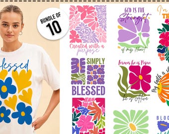 Paquete de archivos SVG cristianos: PNG con motivos florales bohemios y versículos bíblicos (descarga digital, 10 archivos)
