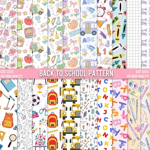 Back to school seamless patterns, Back to school digital papers, seamless repeat printable pattern, classroom background, teacher graphics