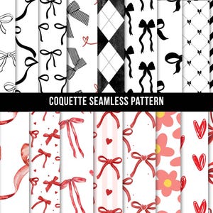 Coquette Bow Digital Papier: Schwarz-rote Girly Muster (12x12"JPG Digital Download)
