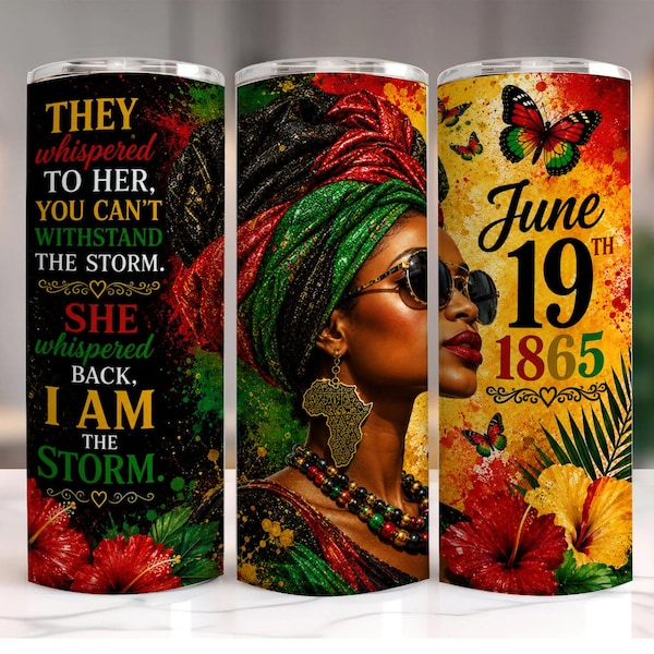 Emballage de gobelet Juneteenth, gobelet afro-américain PNG, gobelet à sublimation Juneteenth, liberté PNG, Emballage de gobelet femme noire, gobelet 20 oz