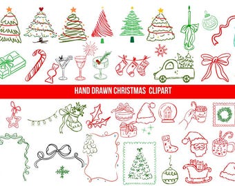 Hand Drawn Christmas Clipart Bundle, Whimsical Xmas Doodles (SVG & PNG)