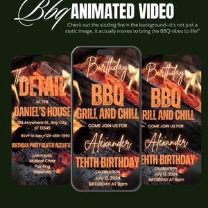 Editable Birthday BBQ Invite, Backyard Celebration, Grill and Chill, Animated BBQ Invitation, DIY Text Invitation, Canva template