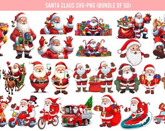 Santa Claus Clipart Bundle, Festive Christmas PNG SVG (Digital Download)