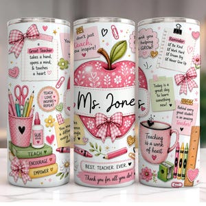 Lärarmugg med sjal, lärarlivsmugg med sjal, rosa lärardesign, uppskattning för lärare, personligt namnmugg, smal 20oz mugg