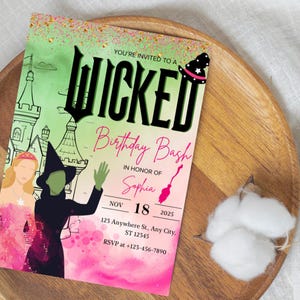 Editable Wicked Birthday Party Invitation, Wicked Inspired, Wicked Birthday Card, Wicked Themed Gift, Canva Template, Digital Download