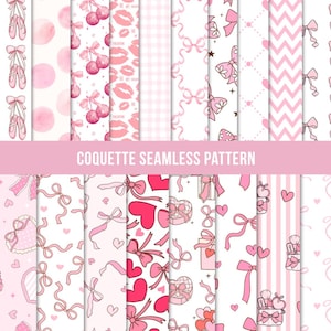 Pink Bow Digital Paper: Coquette Ribbon Seamless Pattern (12x12 inches, JPG, Digital Download)