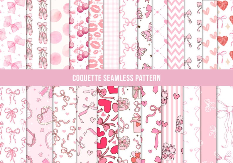Pink Bow Digital Paper: Coquette Ribbon Seamless Pattern (12x12 Inches ...