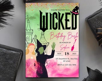 Editable Wicked Birthday Party Invitation: Canva Template (Digital Download)