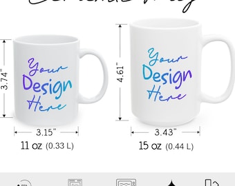 3 Ceramic Mug Size Chart, Printify Mug Template, 11 oz 15 oz White Mug Size Chart, POD Mug Sizing Guide, Size Chart Mug PNG Digital Download
