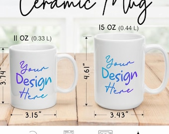 2 Ceramic Mug Size Chart, 11 oz 15 oz White Mug Size Chart, POD Mug Sizing Guide, Printify Mug Template, Size Chart Mug PNG Digital Download