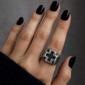 Gothic Cross Ring for Men and Women, Black Cross Statement Ring, Adjustable Punk Rock Jewelry, Alternative Fashion Gift