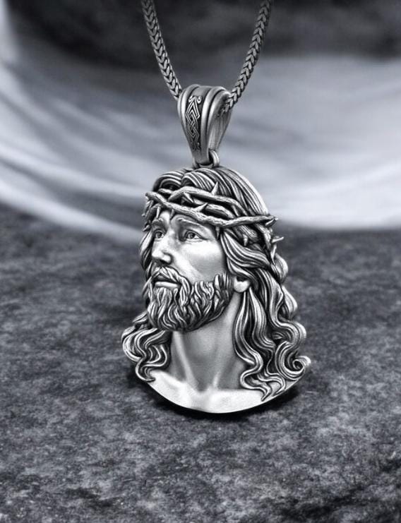Croce Pendente Da Uomo In Argento 925 Placcato Oro 24K Con Il Volto Di Gesù Su Cordone Di Seta (accessori Religiosi, Articoli Regalo, Lacci) - Italia - Foto 4