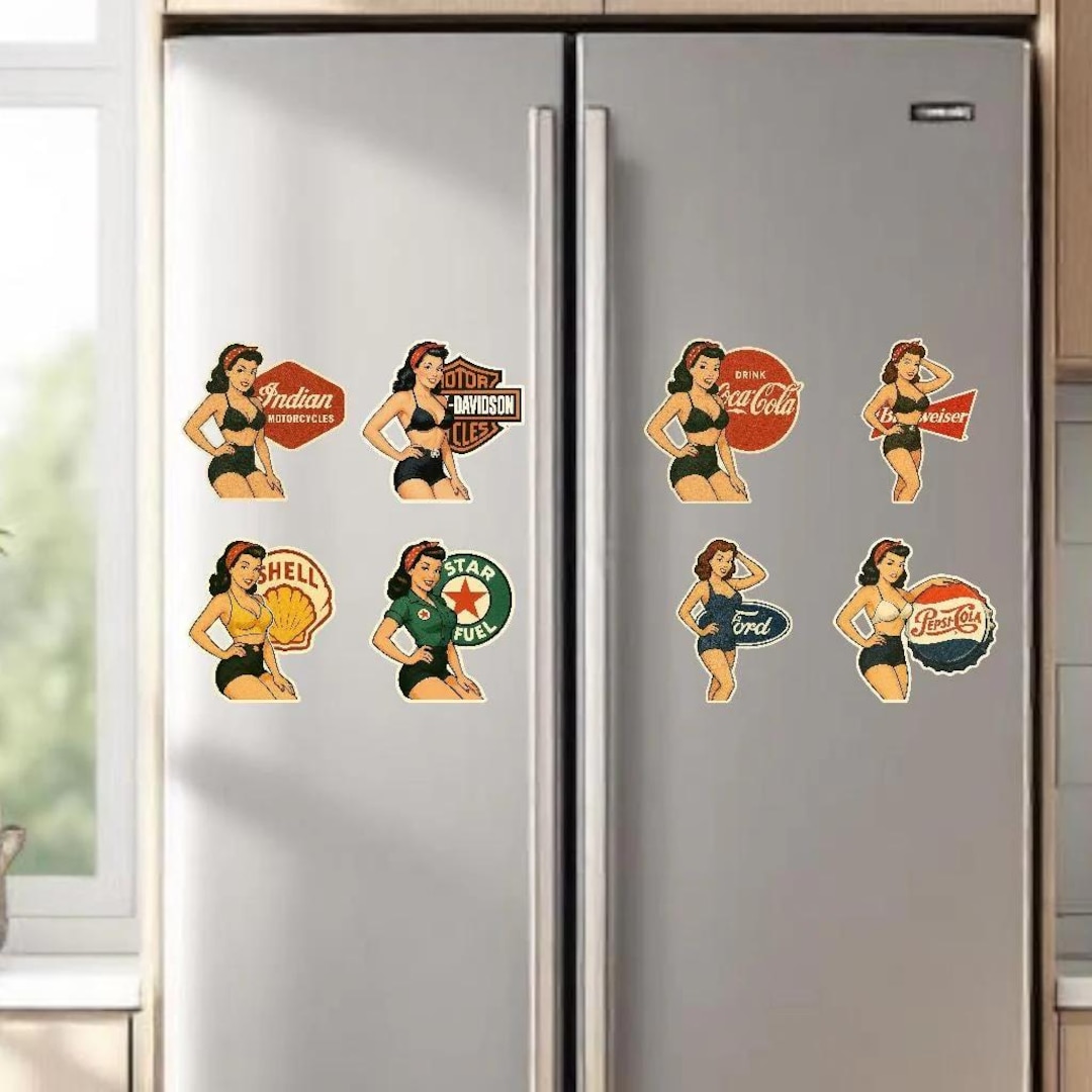 Pin Up Vector Stickers Retro Pin-up Girl Sticker or Magnet: Vintage Brand Decal, 3