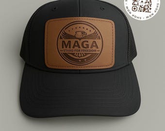 MAGA Eagle Leather Patch Trucker Cap - Stand for Freedom