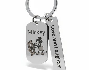 Engraved Metal Keychain, Vintage Steamboat Design with Love and Laughter Tag, Stainless Steel Gift