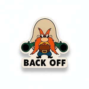 Retro “Back Off” Cowboy Sticker – Funny Parody Decal – Sassy Western Magnet – Bold Attitude Sticker – 3” or 5” Die Cut