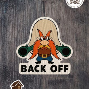 Retro “Back Off” Cowboy Sticker – Funny Parody Decal – Sassy Western Magnet – Bold Attitude Sticker – 3” or 5” Die Cut
