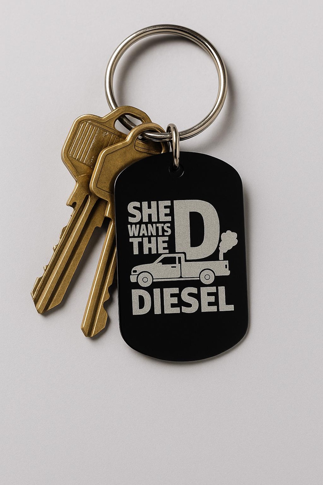 She Wants the D Diesel Keychain – Funny Truck Lover Gift – Black