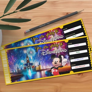 Surprise Disney Ticket – Editable Canva Template | Disneyland Disneyworld Surprise Gift Ticket