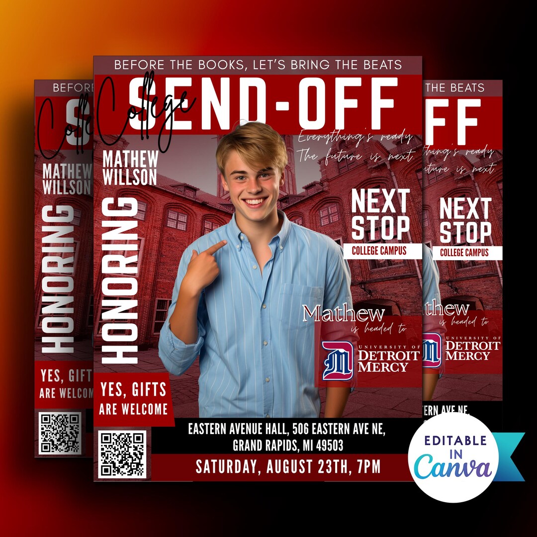 College Send-off Party Flyer: Editable Canva Template (8.5x11 Inches ...