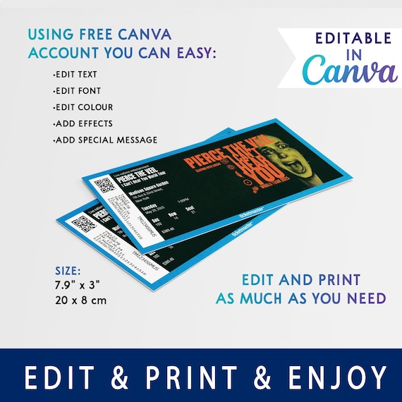 Peirce the Veil Tour Ticket Editable Printable Concert Ticket