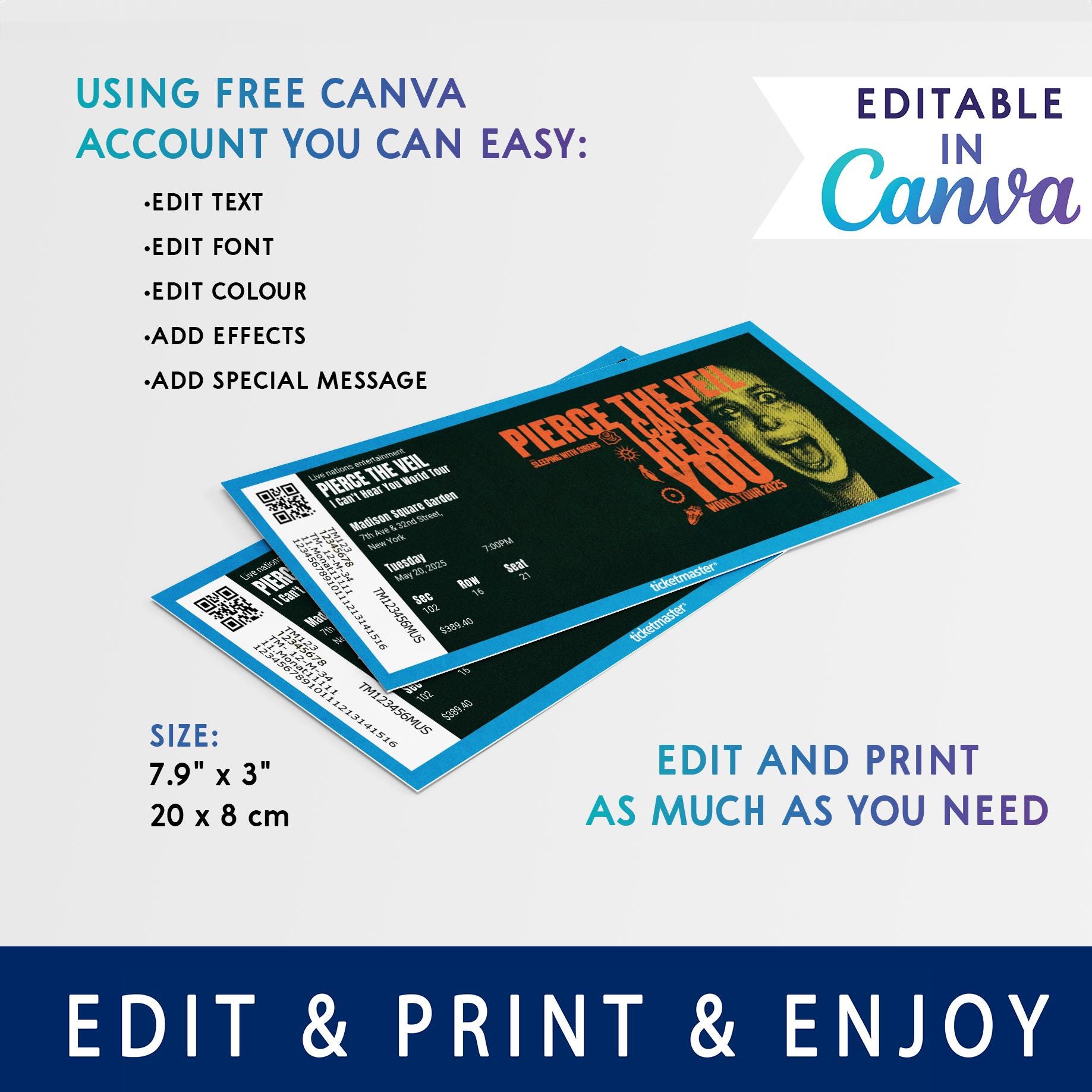 Peirce the Veil Tour Ticket Editable Printable Concert Ticket