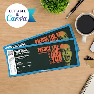 May include: Two blue ticket stubs for the Pierce the Veil "I Can't Hear You" World Tour 2023. The tickets are for a concert at Madison Square Garden in New York City on Tuesday, May 20, 2025 at 7:00 PM. The tickets are for section 102, row 16, seat 21. The tickets are $399.40 each.