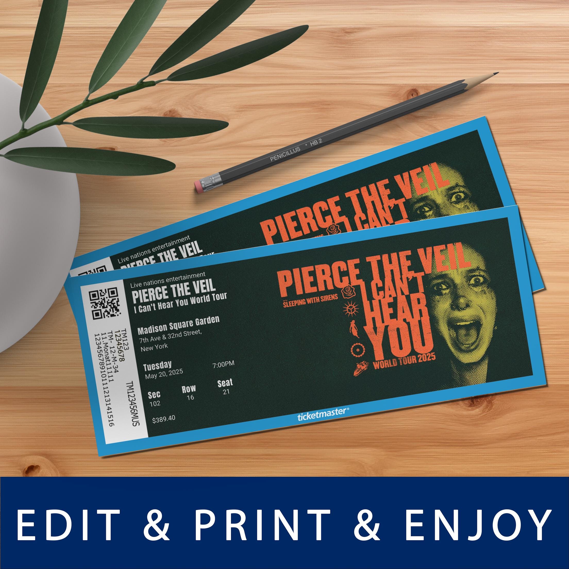 Peirce the Veil Tour Ticket Editable Printable Concert Ticket