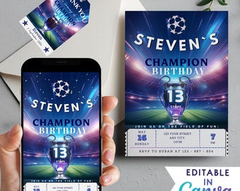 Soccer Birthday Invitation: Champion Party, Editable Canva Template