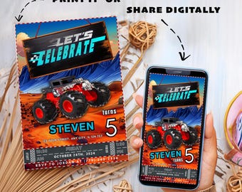 Monster Truck Birthday Invitation: Editable Canva Template (Digital Download)