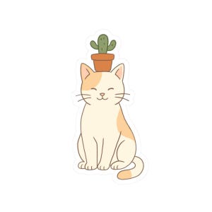 Adesivi a forma di gatto con cactus, decorazioni divertenti per animali, adesivi per laptop, regalo carino per gli amanti dei gatti, accessori per planner, adorabile decorazione da parete