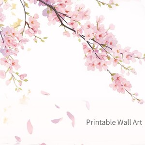 Cherry Blossom Wall Art Printable – Sakura Pink Floral Decor, Water Reflection Watercolor, Japanese Spring Digital Download