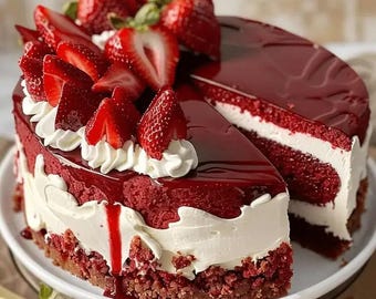Best Recipe, Red Velvet Strawberry Cheesecake | Printable Cake Recipe | Download PDF