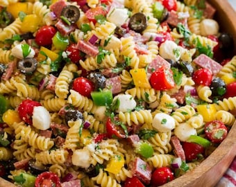 Receta saludable: ensalada de pasta italiana | apta para dieta cetogénica | Receta de ensalada imprimible | Descargar PDF