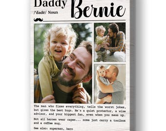 Lienzo personalizado con la definición de "Papá": collage de fotos personalizado, regalo para el Día del Padre
