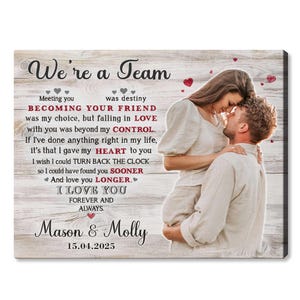 Custom Couples Canvas Gift – “We’re a Team” Love Quote Print – Personalized Photo Wall Art with Names & Date