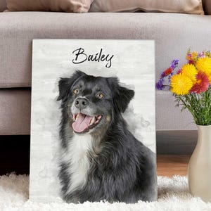 Personalisierte Hunde Portrait Leinwand - Personalisierte Haustier Wand Kunst mit Name - Hunde Gedenkgeschenk - Haustier Liebhaber Geschenk - Haustier Foto Druck auf Leinwand