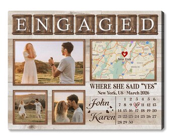 Personalized Engagement Photo Collage Gift | Proposal Map Print, Custom Names Date Location, Where She Said Yes Wall Art