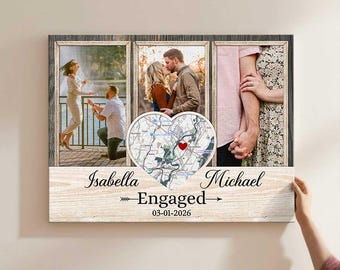 Lienzo fotográfico de compromiso personalizado: collage de mapas personalizado, regalos para compromisos